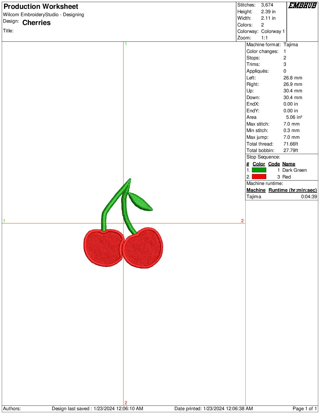 Cherries Digitized Embroidery File