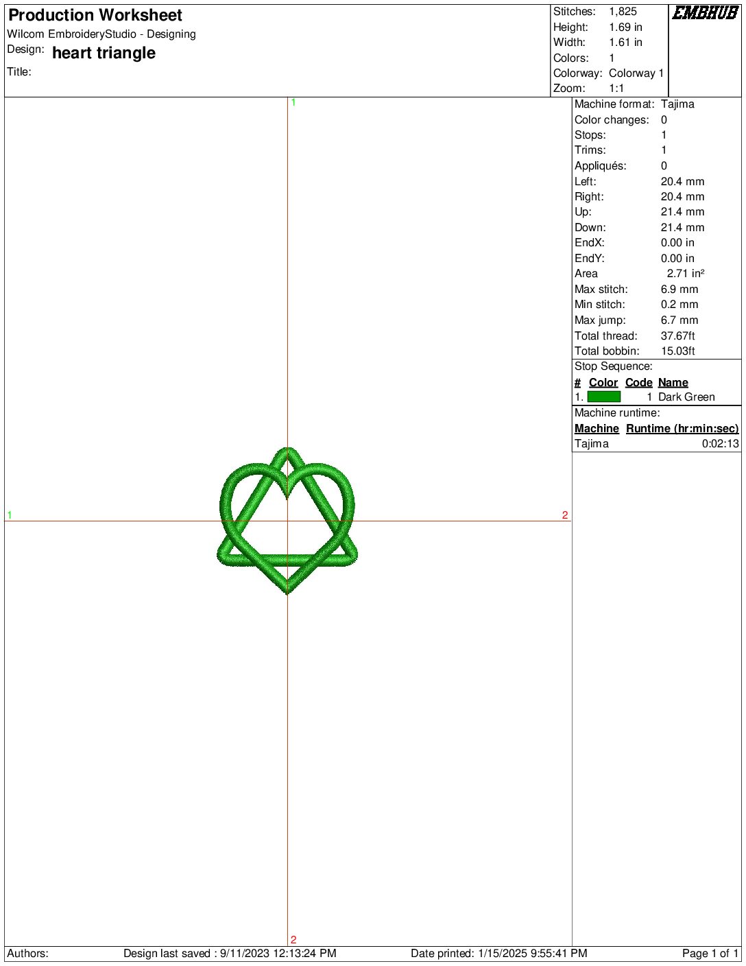 Heart Triangle Digitized Embroidery File